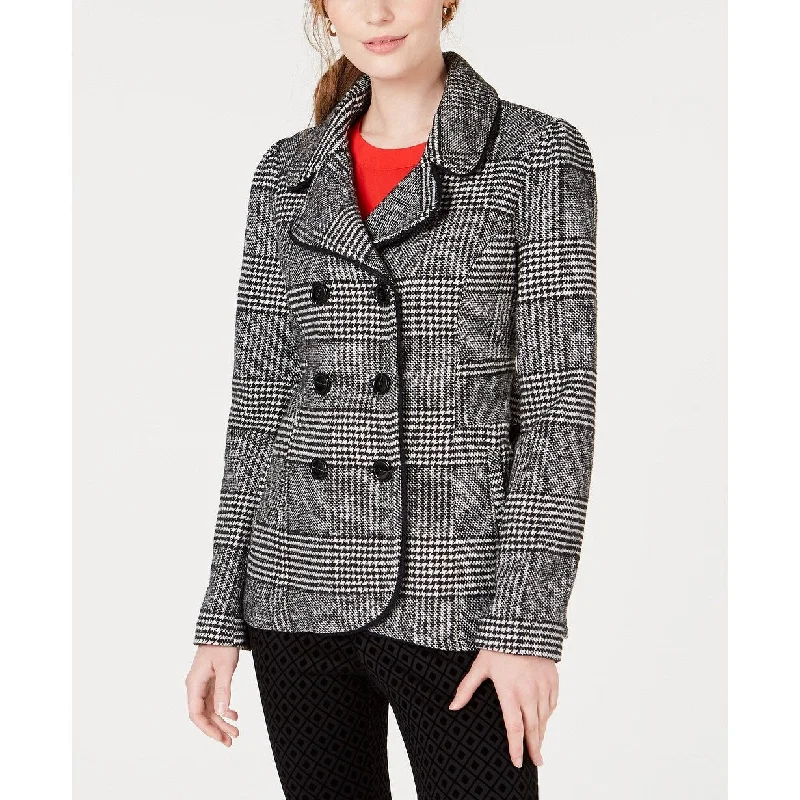 women's military jackets -Maison Jules Women's Plaid Peacoat Jacket Black Size Small