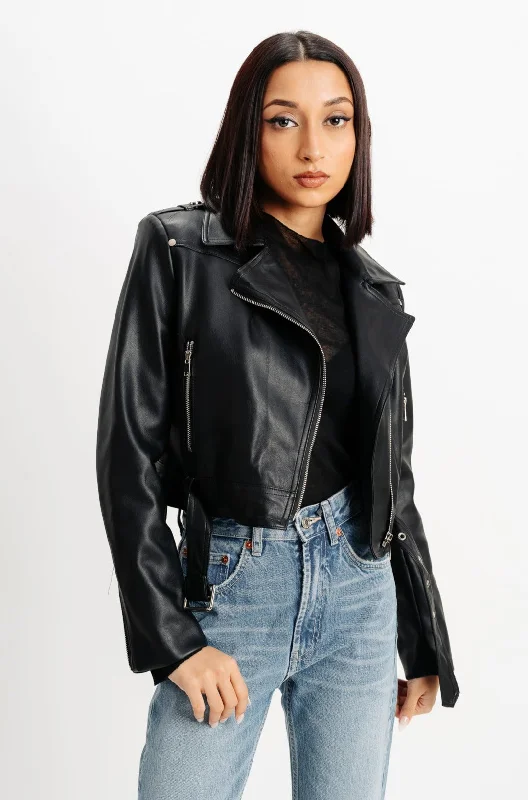 women's leather coats -Biker Black Leather Jacket