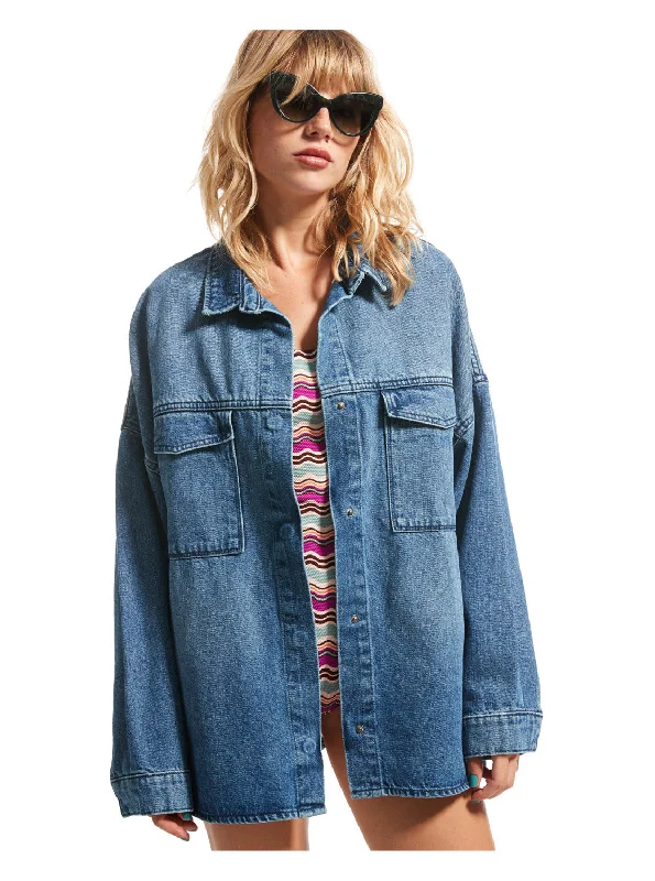 casual blazer jackets for women -Main Character Denim Jacket - Medium Blue