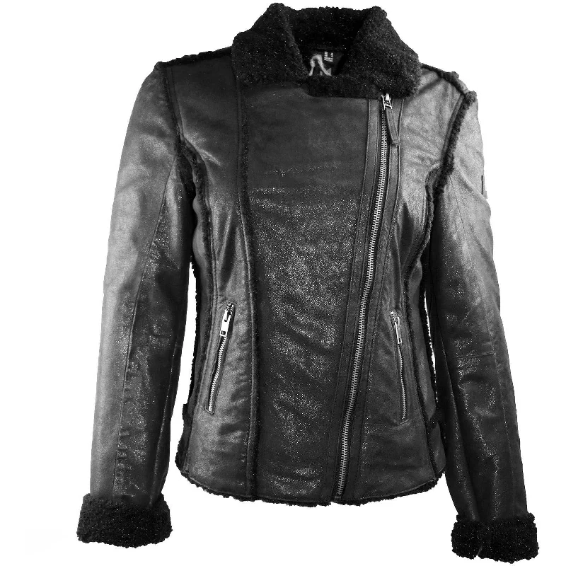 classic wool trench coats for women -Mauritius Women's Moto  Leather Jacket with Faux Fur Lining