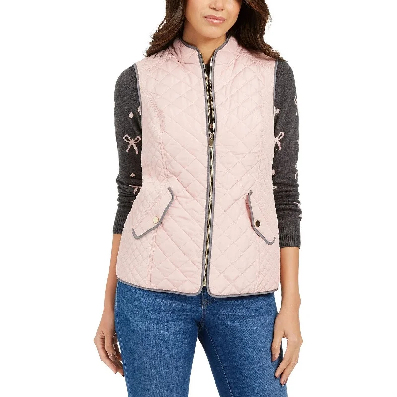 casual zip-up jackets for women -Charter Club Women's Quilted Stand-Collar Vest Pink Size Large