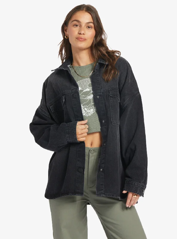 warm down jackets for women -Main Character Denim Jacket - Anthracite