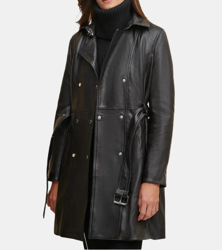 fleece-lined parkas for women -Slick Women's Leather Trench Coat