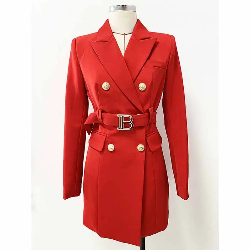 oversized coats for women -Long Red Blazer Jacket Womens Red Coat with Belt Outerwear