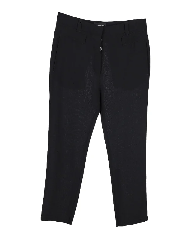 women's cargo capri pants -Ann Demeulemeester Straight Leg Pants in Black Wool