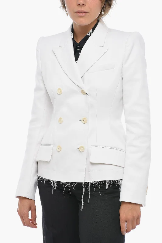 women's windbreaker jackets -Sportmax Double-breasted MOZART Cotton Blazer with Raw-cut Bottom