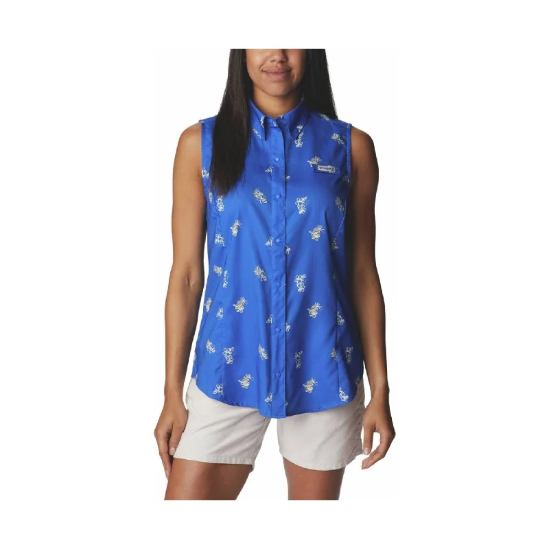 women's henley shirts -Columbia Women's Super Tamiami Sleeveless Shirt -  Blue Macaw Bouquet Foray - ONLINE STORE CREDIT/EXCHANGE ONLY