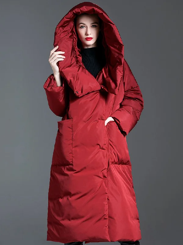 quilted coats for women -Big Hood Roomy Pocket Down Puffer Coat