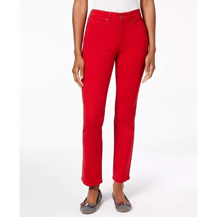 women's pleated wide-leg pants -Charter Club Women's Lexington Straight-Leg Jeans Red Size 6