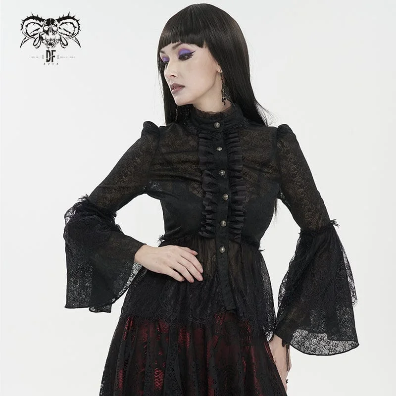 women's knitted sweaters -Women's Gothic Flared Sleeved Lace Shirt