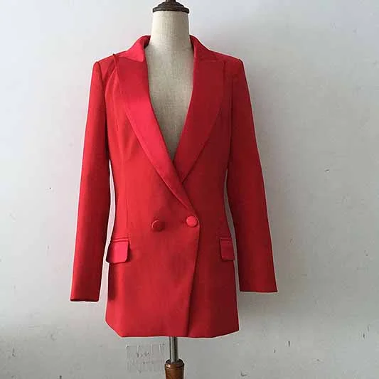 chic blazers with belts for women -Womens Red Blazers Bouble-breasted Button Jackets