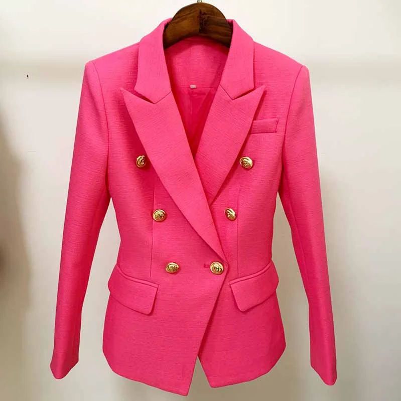 casual quilted jackets for women -Women Rose Pink Jacket Long Sleeves Blazer Breasted Coat