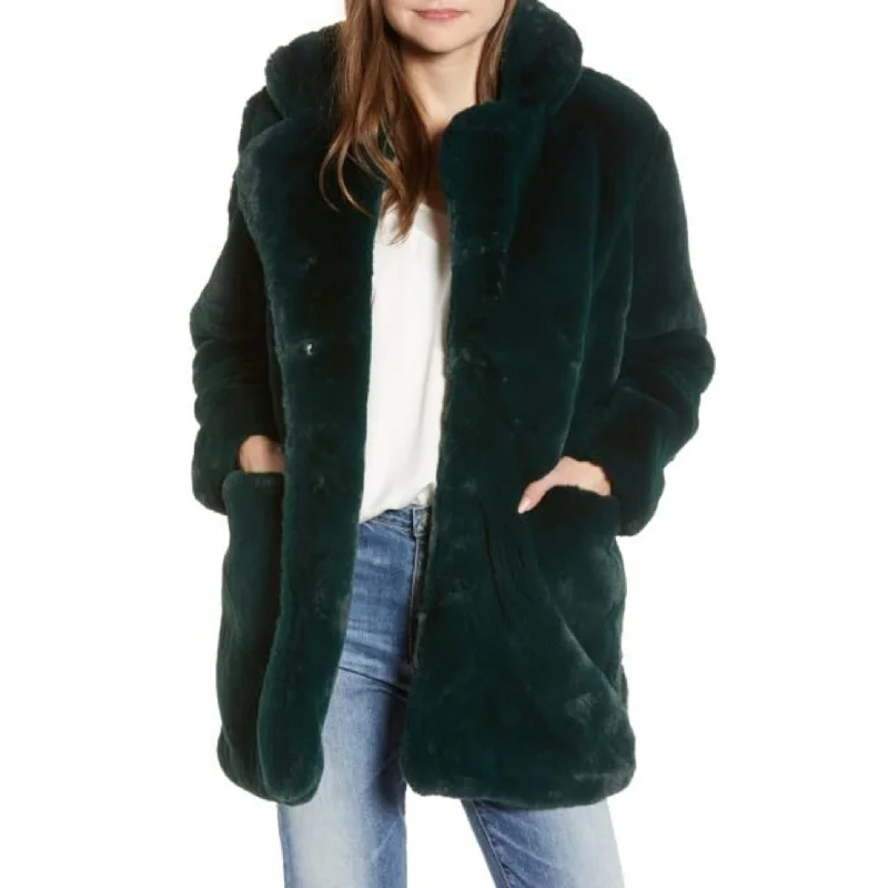 warm hooded jackets for women -Apparis Women's Eloise Faux-Fur Coat Dark Green Size Small