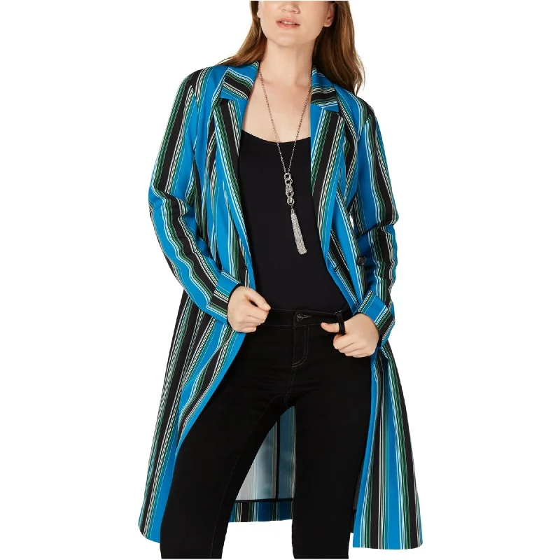 women's cargo jackets -I-N-C Womens Striped Long Belted Trench Coat, Multicoloured, X-Small