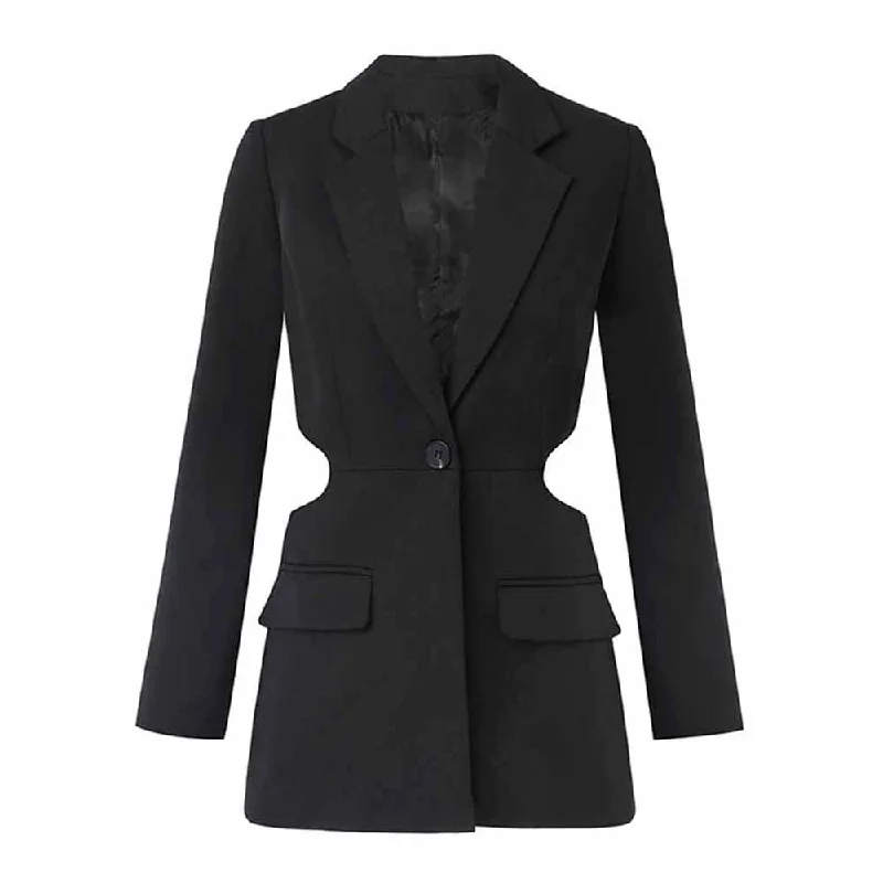 casual quilted jackets for women -Women's Long Sleeve Lapel Backless Hollow Out Blazer