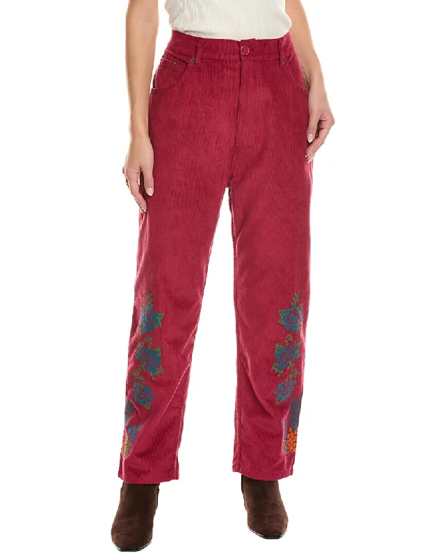 slim fit leggings for women -FARM Rio Embroidered Corduroy Pant