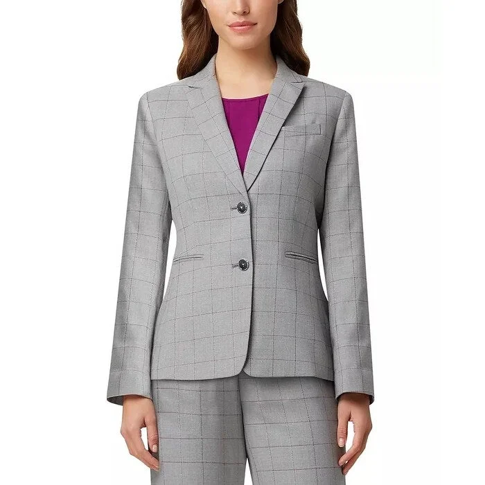 oversized wool coats for women -Tahari ASL Women's Windowpane Plaid Jacket Gray Size 14