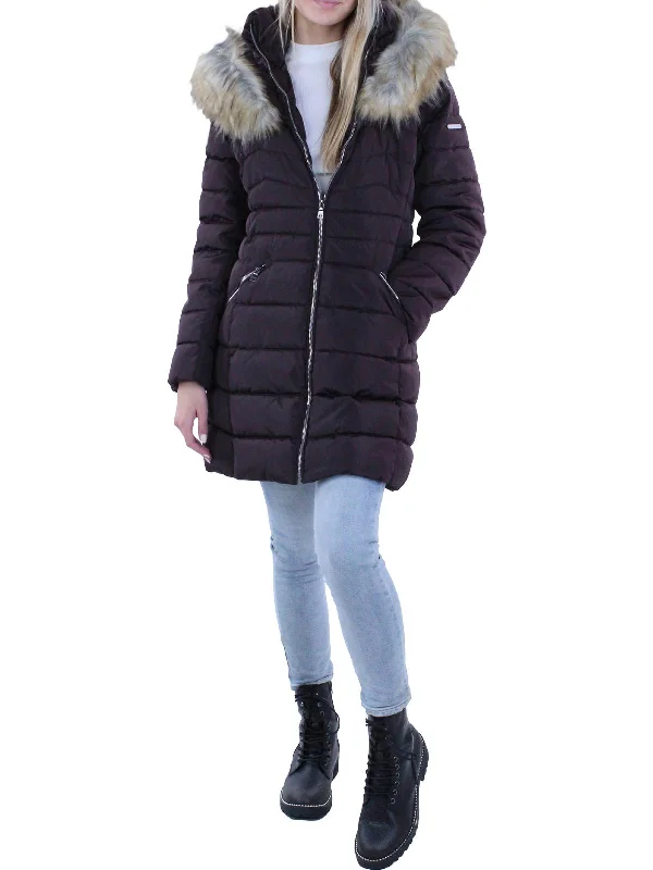 women's cardigan coats -Womens Faux Fur Winter Puffer Coat