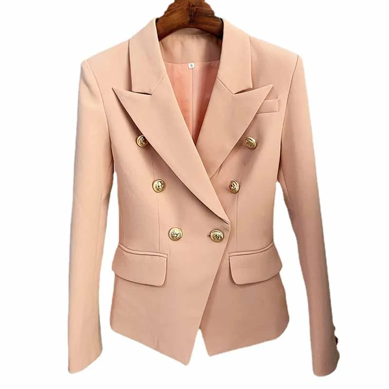 women's hooded winter coats -Women's Golden Lion Buttons Nude Pink Fitted Blazer Jacket