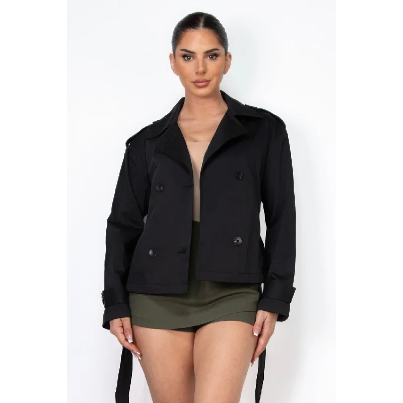 padded jackets for women -DoubleBreasted WaistTie Trench Coat