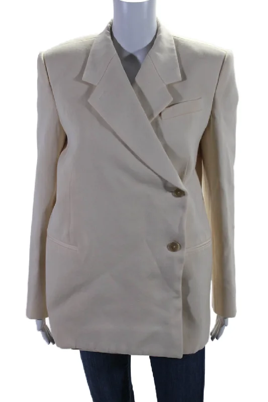 women's wool coats -Khaite Womens Wool Lined Collared Open Front Button Blazer Cream