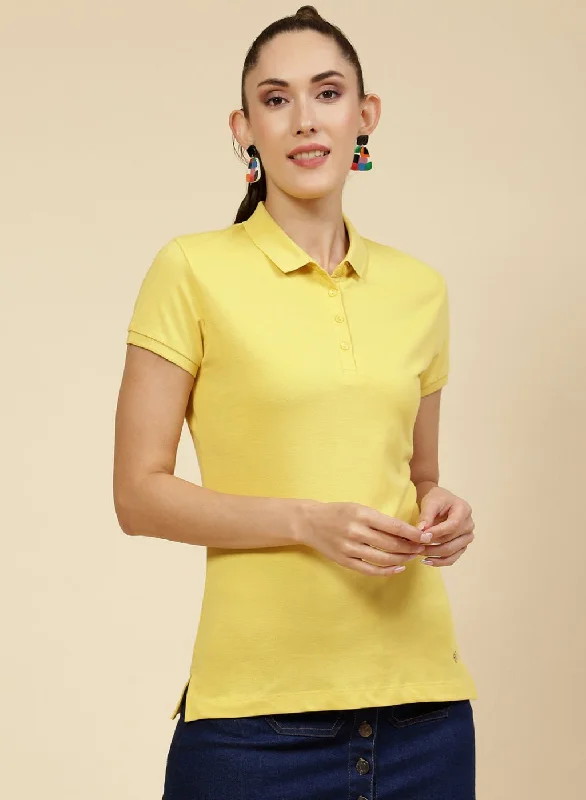 sheer tops for women -Women Yellow Solid T-Shirt