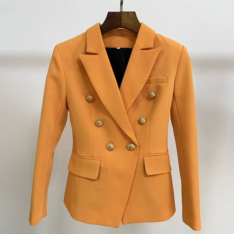 casual zip-up jackets for women -Women's Fitted Gold Lion Buttons Fitted Jacket Golden-orange Blazer