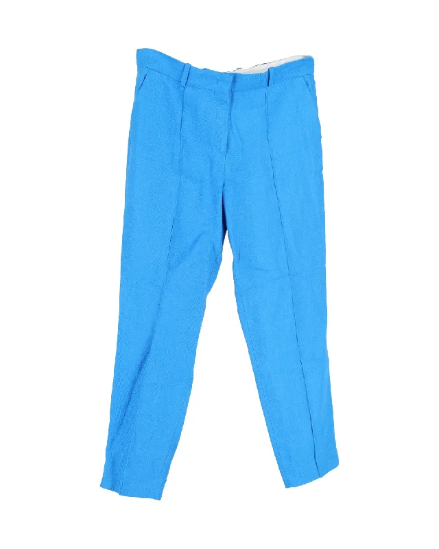 wide-leg pants for women -Loro Piana Straight-Leg Trousers in Blue Linen