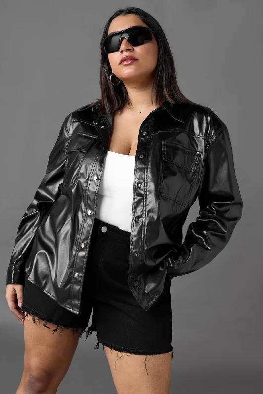 women's velvet jackets -Curve Classic Black Leather Jacket