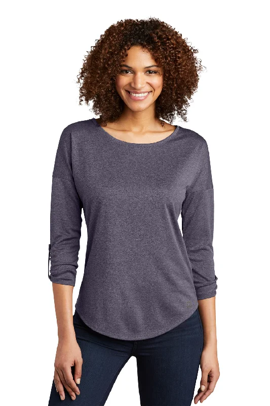 puff sleeve blouses for women -Ogio Womens Gravitate Moisture Wicking 3/4 Sleeve Scoop Neck T-Shirt - Heather Navy Blue