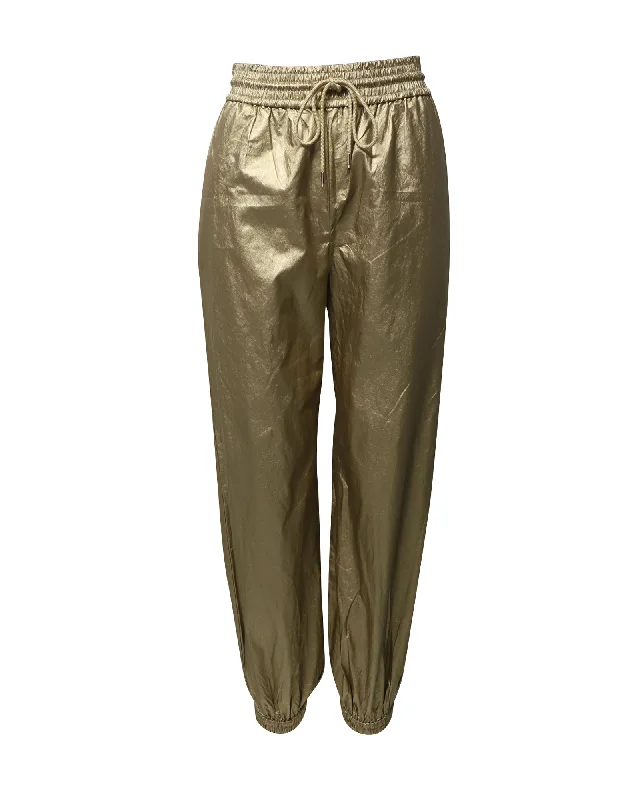 women's wide-leg trousers -Zimmermann Rhythmic Drawstring Pants in Gold Viscose