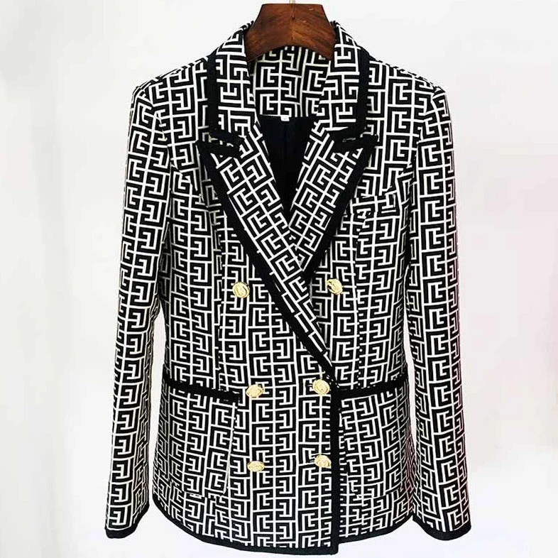 women's plaid coats -Women's Geometric Coats Monogrammed Blazer Outwear