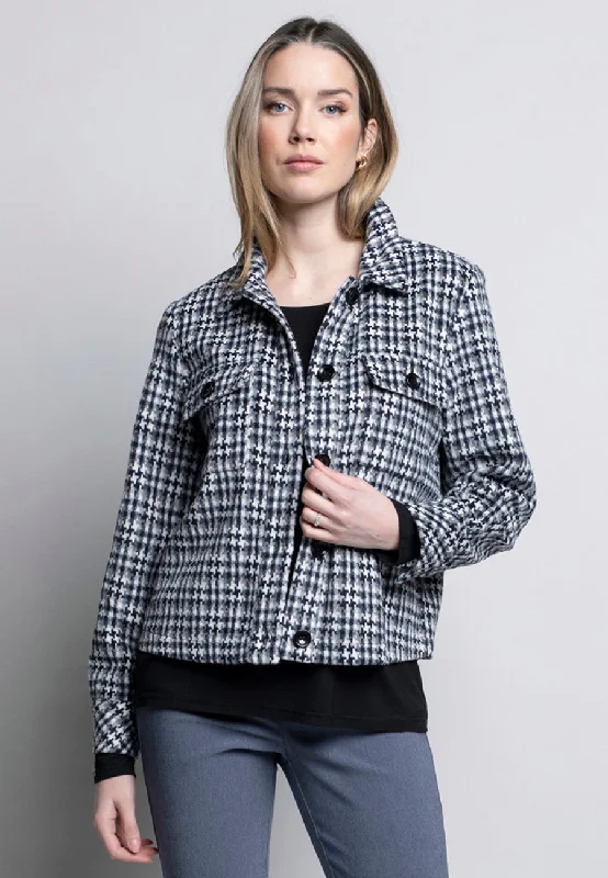 minimalist jackets for women -Woven Pattern Button-Front Cropped Jacket