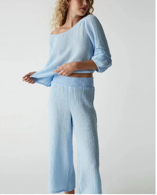 relaxed work pants for women -Medina Cropped Gauze Pant In Water