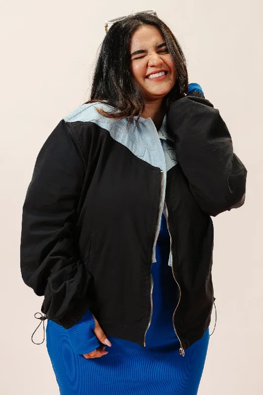 warm puffer jackets for women -Blue Black Jacket