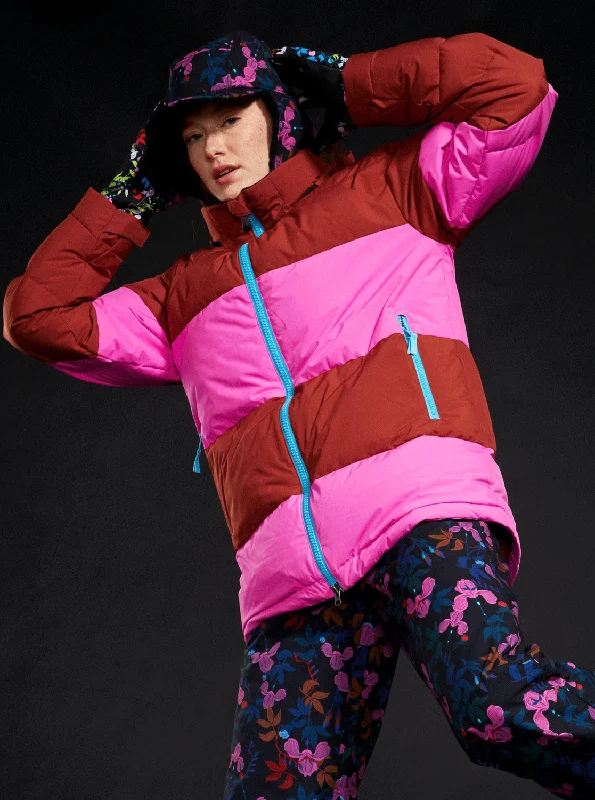 warm winter jackets for women -ROWLEY X ROXY Block Puffer Technical Snow Jacket - Burnt Henna