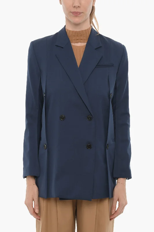 women's zip-up parkas -Eudon Choi Wool BEATRICE Double-Breasted Blazer with Back Slit