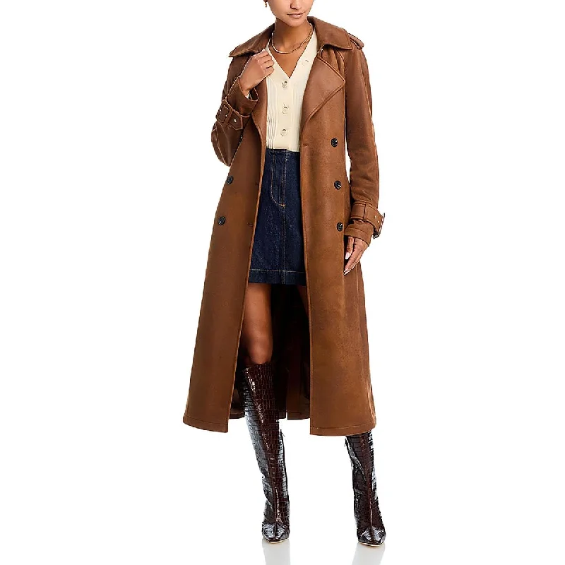 casual plaid jackets for women -Avec Les Filles Womens Long Faux Suede Trench Coat