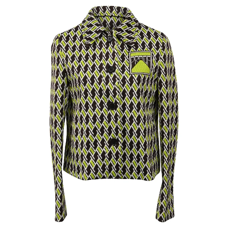 women's winter coats -Prada Printed Knit Button-Down Blazer in Multicolor Polyester