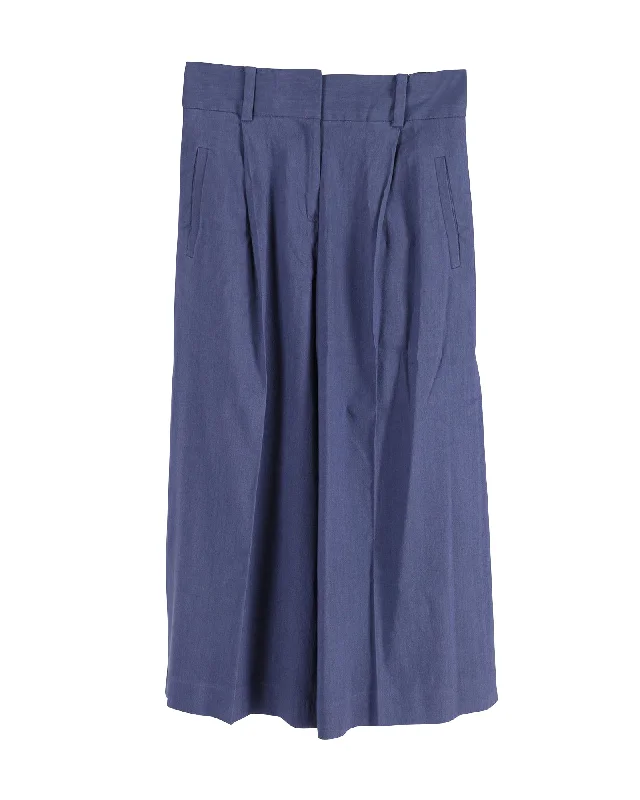 women’s sporty pants -Diane Von Furstenberg Flared Cropped Trousers in Blue Linen