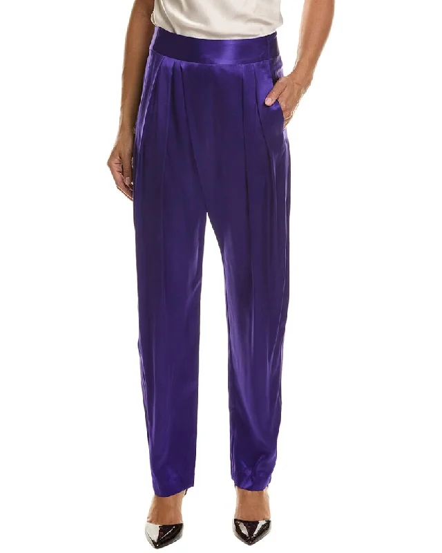 women's pleated wide-leg pants -THE SEI Draped Pleat Silk Trouser