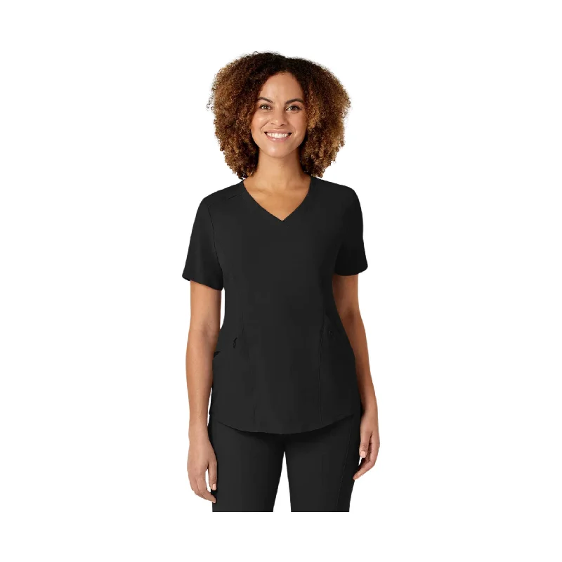 modest tops for women -WonderWink Women's Renew V Neck Scrub Top - Black