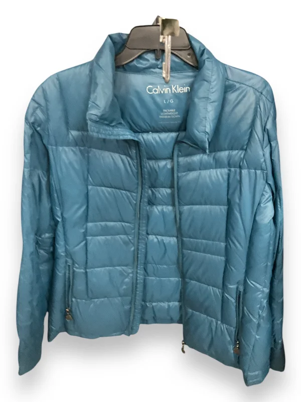 chic blazers for women -Coat Puffer & Quilted By Calvin Klein In Teal, Size: L