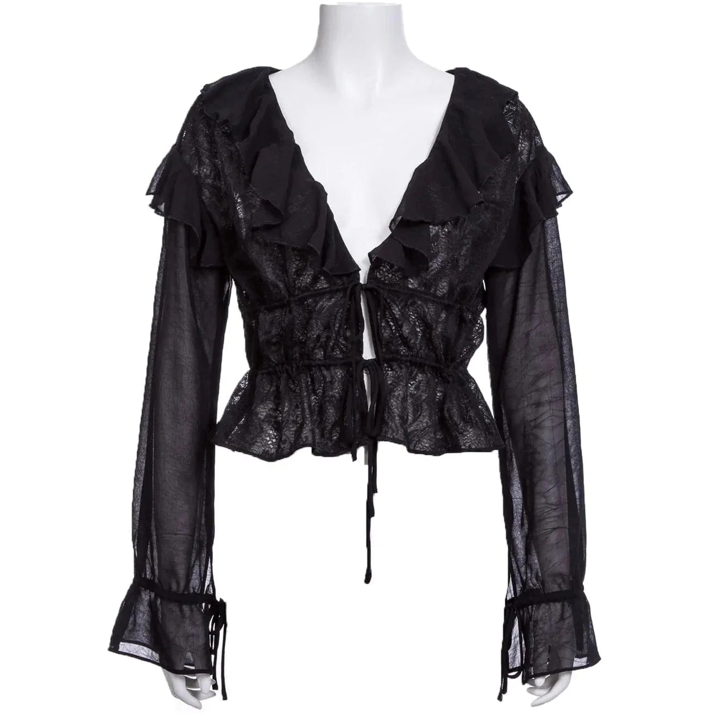 women's halter tops -Women's Gothic Plunging Ruffled Lace Shirt