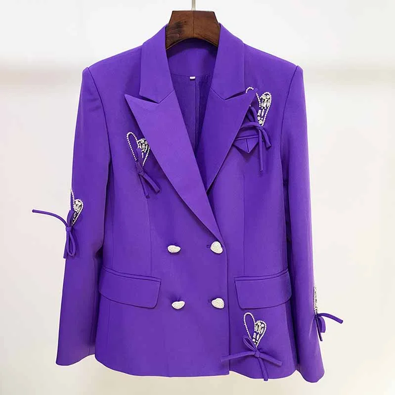 cozy cardigans for women -Women's Luxury Decoration Loose Fit Purple Blazer Jacket Coat