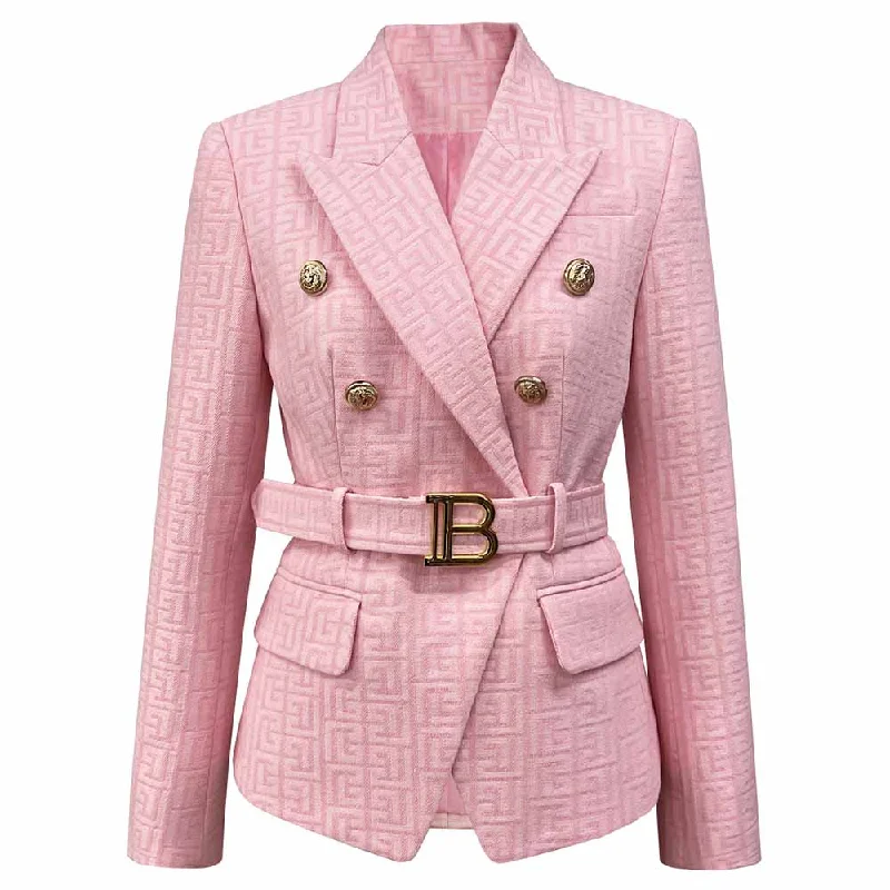 trench coat with hood for women -Womans Pink Cotton Blazer Double-breasted Buckle Blazer