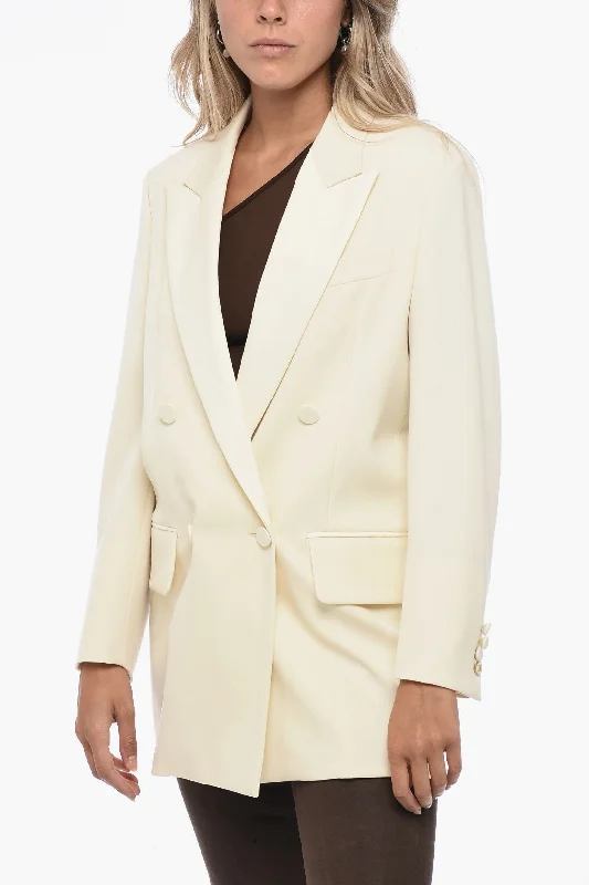 faux suede jackets for women -Max Mara Double-breasted MONICA Wool Blazer with Satin Details