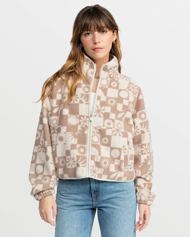 women's plaid coats -Blurry Cloud Fleece Jacket - Parchment