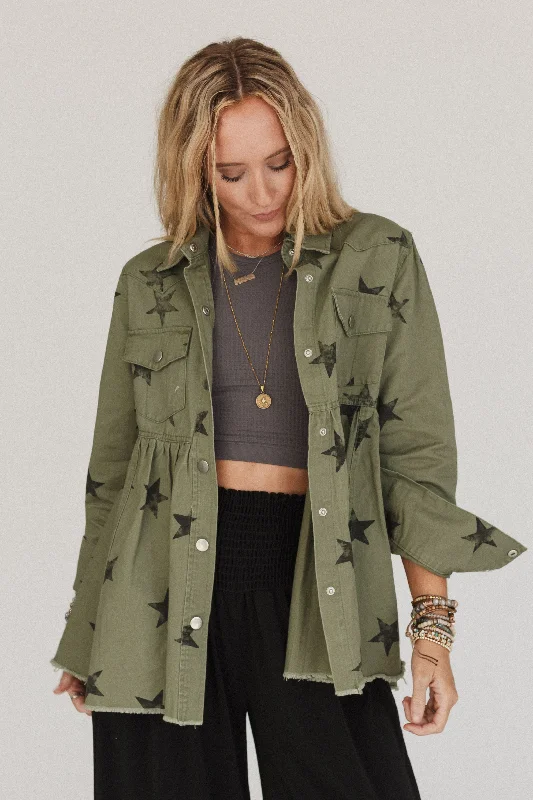 fleece-lined jackets for women -Made Of Stars Baby Doll Jacket - Olive