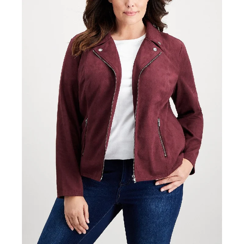 fleece-lined jackets for women -Style & Co Women's Plus Size Faux-Suede Jacket Wine Size 4X